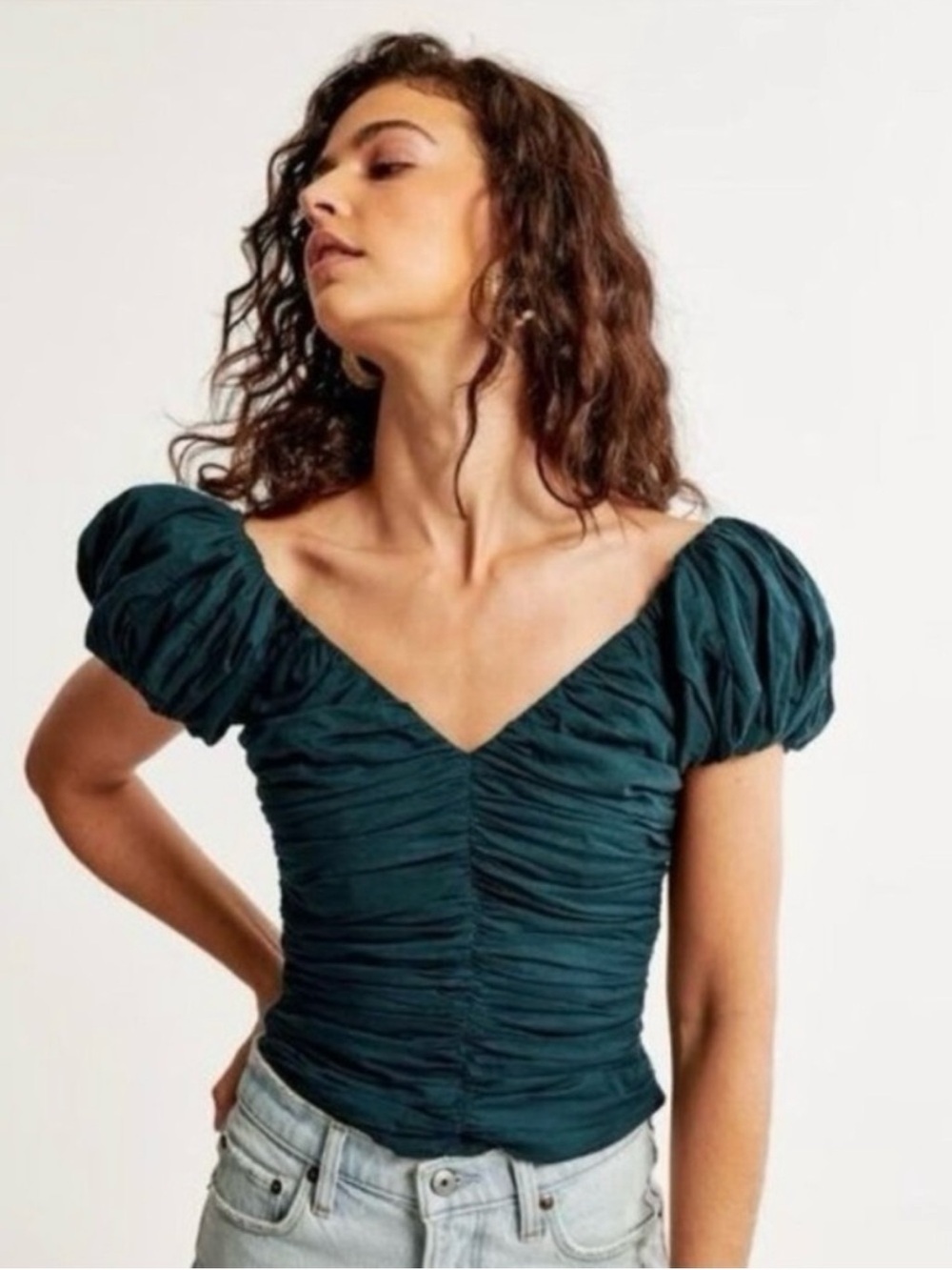 Abercrombie & Fitch Ruched Puff-Sleeve Blouse